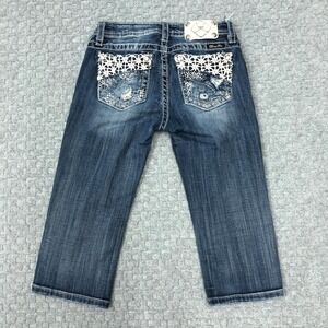 Miss Me Capri Jeans Girls 16 Blue Medium Wash Cuffed Rhinestone Casual Everyday